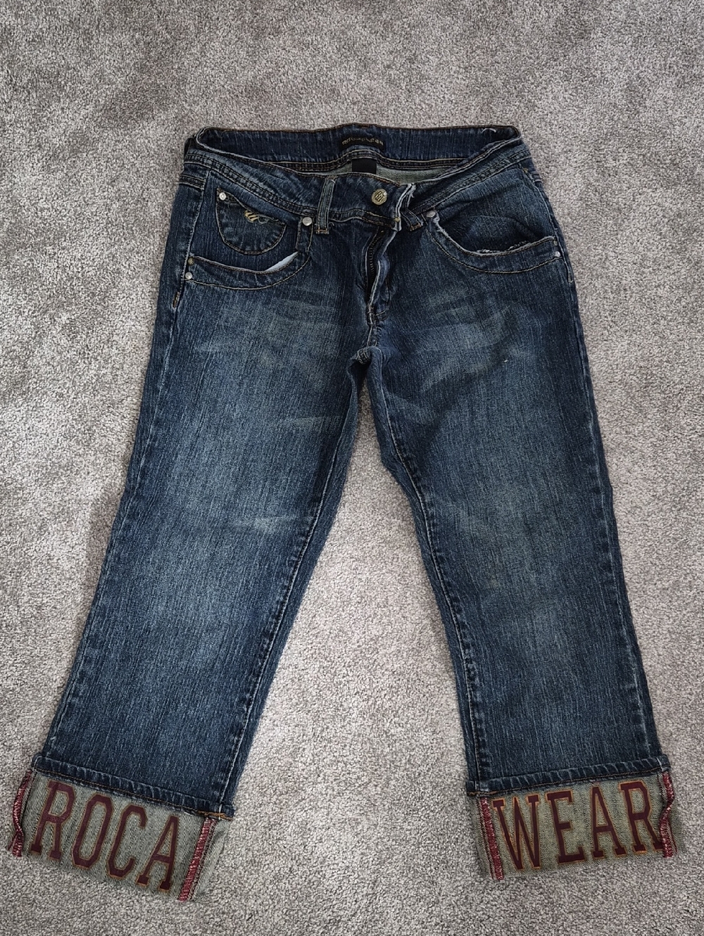 Straight Leg Dark Blue Jeans with Embroidered Cuff
